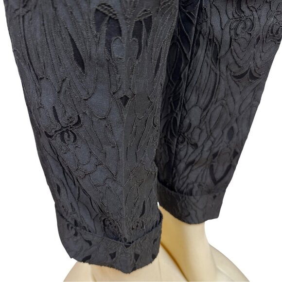 Per Se Brown Jacquard Trousers With Textured Floral Pattern Sz 8 - Picture 6 of 8